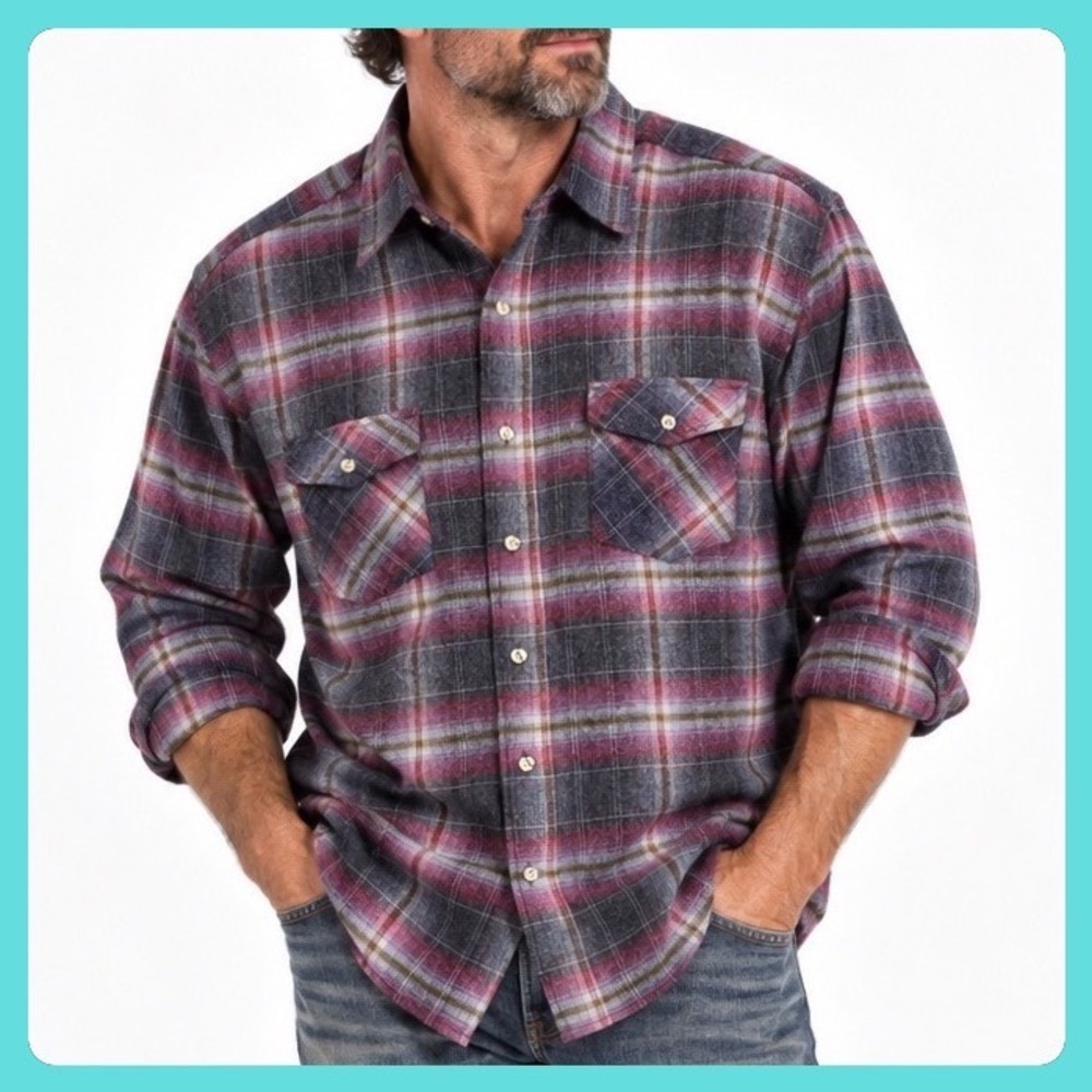 Vintage Block Country Squire Flannel Shirt Men Large Red Gray Plaid Wool Blend